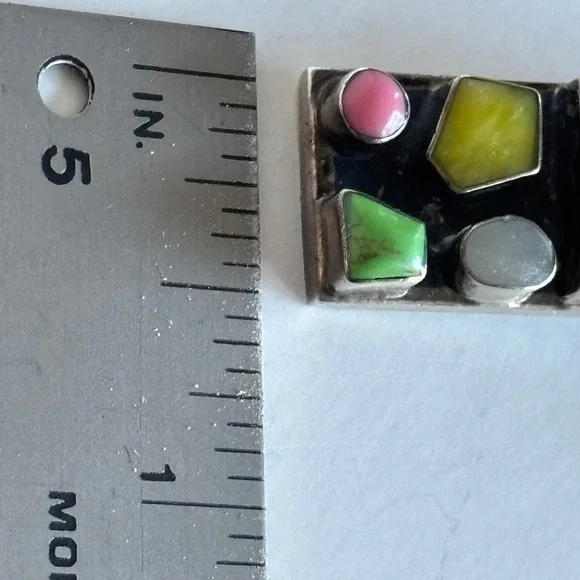 Modernist Sterling Silver Multi Stone Pendant Inlay Wearable Art Signed 925 - Picture 8 of 8